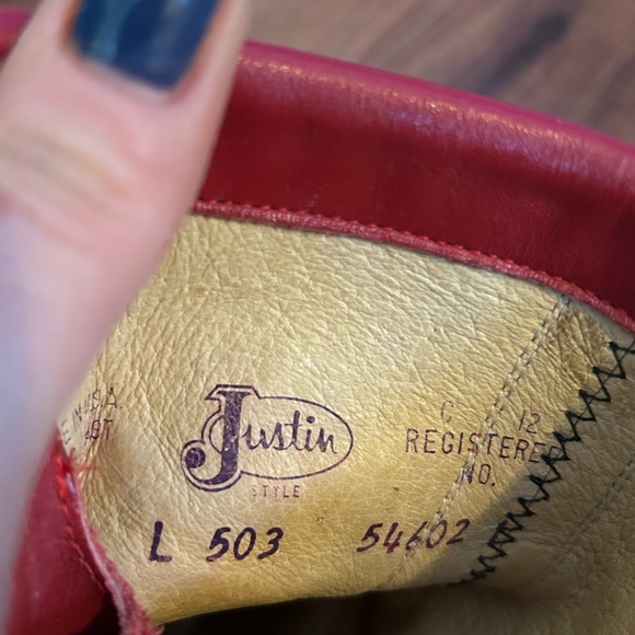 Vintage Justin Roper Cherry Red Leather Lace Up Boots - Picture 9 of 13